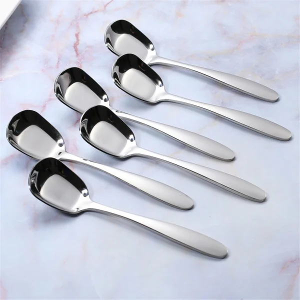 1 6pcs Stainless Steel Square Soup Spoon Dinner Spoon Flat Spoon Flatware 6 inches