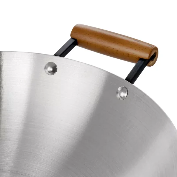 14in Stainless Steel Flat Bottom Wok with Wooden Handles