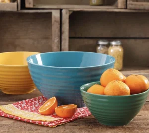 3 Piece Mixing Bowl Set RARE Green,Yellow And Blue