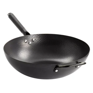Hammered 13 Inch Heavy Gauge Carbon Steel Wok in Black