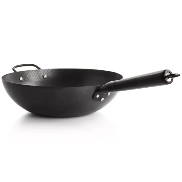 Hammered 13 Inch Heavy Gauge Carbon Steel Wok in Black