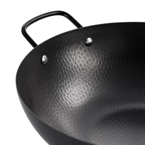 Hammered 13 Inch Heavy Gauge Carbon Steel Wok in Black