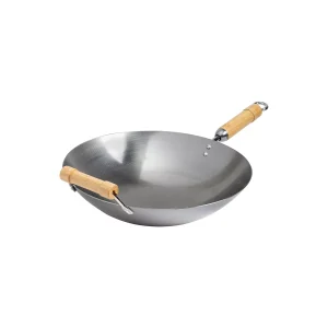 Classic Series 14-Inch Round Bottom Carbon Steel Wok with Birch Handles