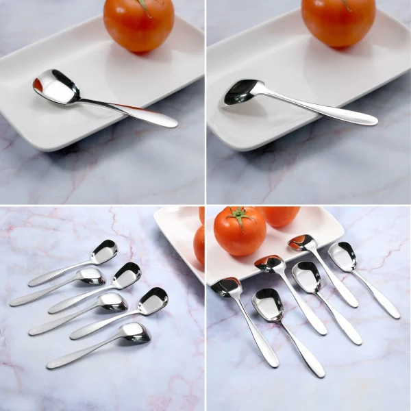 2 6pcs Stainless Steel Square Soup Spoon Dinner Spoon Flat Spoon Flatware 6 inches