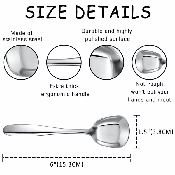 3 6pcs Stainless Steel Square Soup Spoon Dinner Spoon Flat Spoon Flatware 6 inches