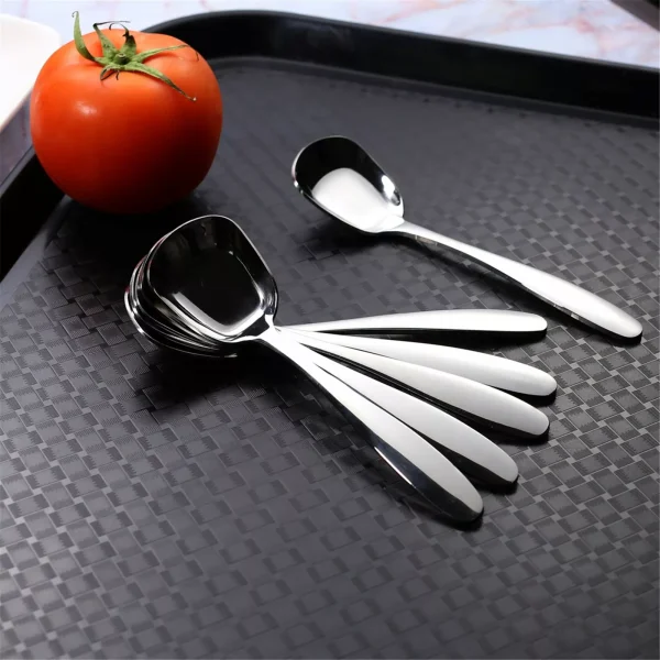 4 6pcs Stainless Steel Square Soup Spoon Dinner Spoon Flat Spoon Flatware 6 inches