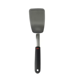 OXO Silicone Flexible Turner: Black Dishwasher-Safe Cooking Spatula, Stainless Steel Handle, 12" Length