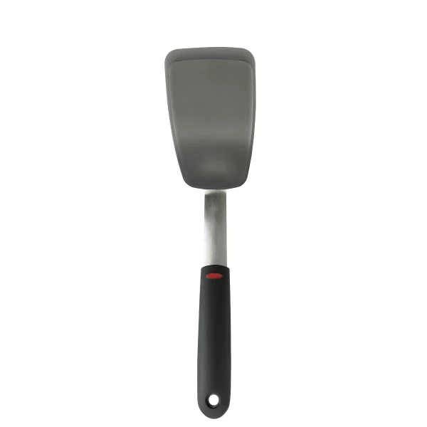 OXO Silicone Flexible Turner: Black Dishwasher-Safe Cooking Spatula, Stainless Steel Handle, 12" Length