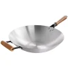 14in Stainless Steel Flat Bottom Wok with Wooden Handles