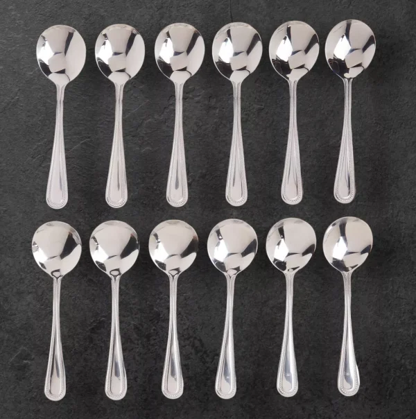 12 Pack Winco 0005-04 Dots Bouillon Spoon 18/0 Stainless Steel Heavyweight