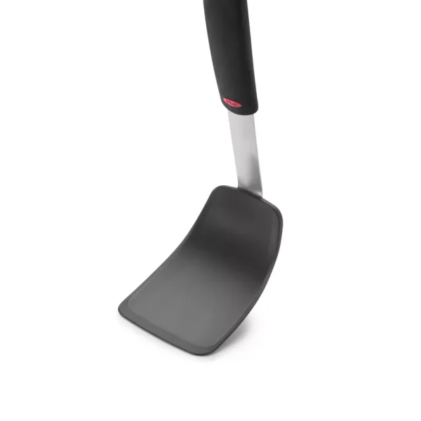OXO Silicone Flexible Turner: Black Dishwasher-Safe Cooking Spatula, Stainless Steel Handle, 12" Length
