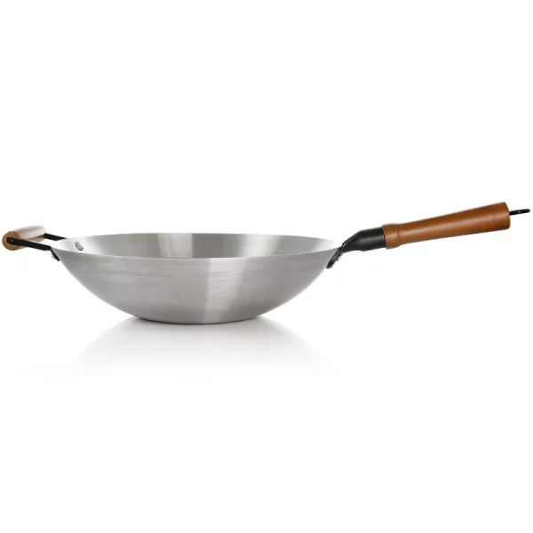 14in Stainless Steel Flat Bottom Wok with Wooden Handles