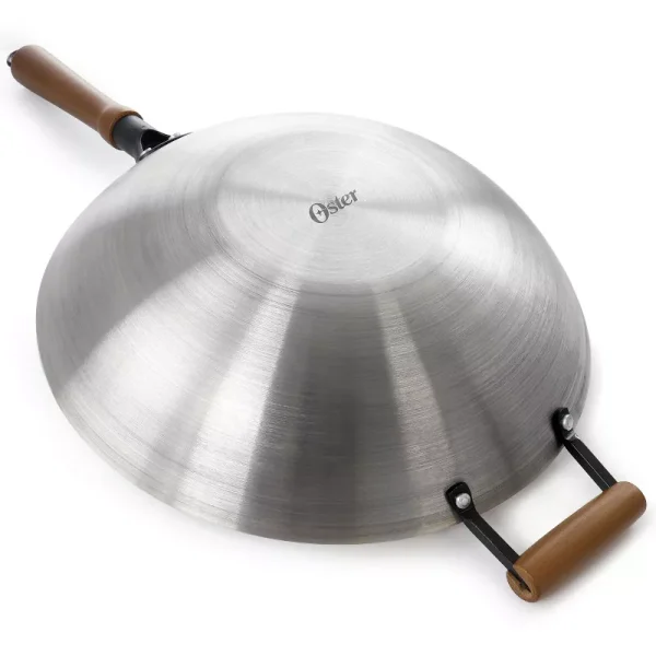 14in Stainless Steel Flat Bottom Wok with Wooden Handles