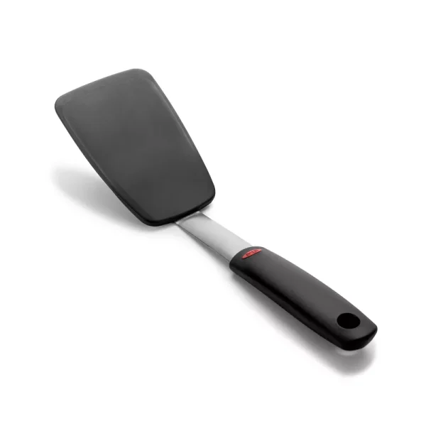 OXO Silicone Flexible Turner: Black Dishwasher-Safe Cooking Spatula, Stainless Steel Handle, 12" Length