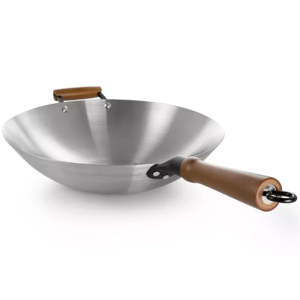 14in Stainless Steel Flat Bottom Wok with Wooden Handles